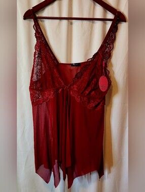 Red Lace Sheer Mesh Babydoll Nightgown Lingerie by ADOME Size XXXXL (4XL)